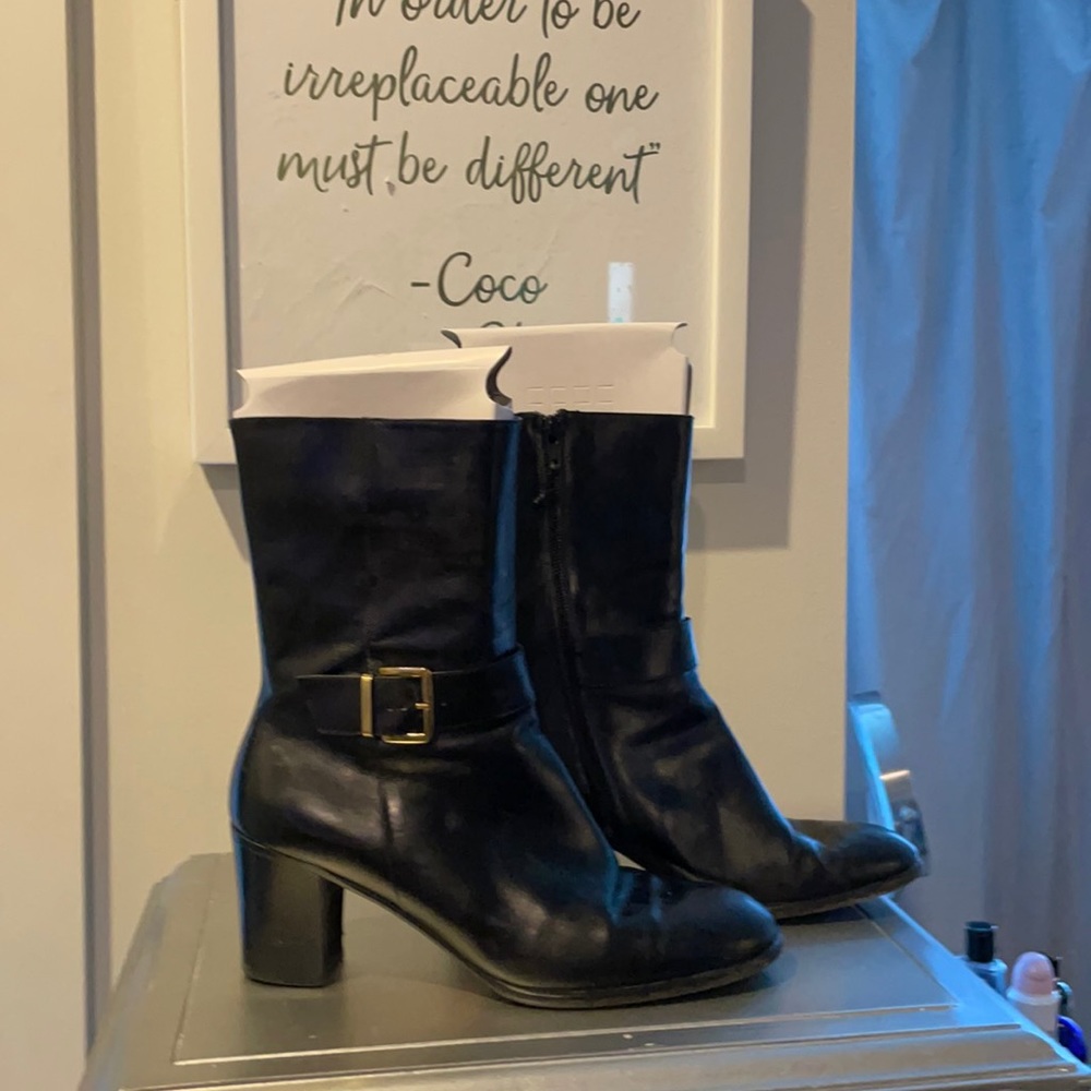 Black mid-calf boots